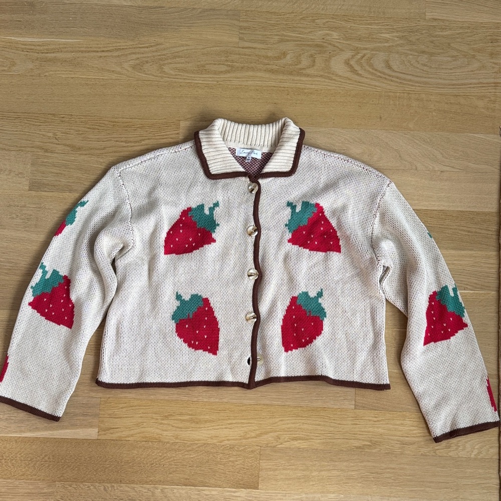 Emory Park Cream Cardigan with Strawberry Design